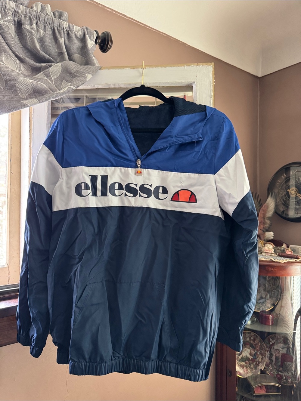 ellesse Blue, Navy & White Colorblock Half-Zip Windbreaker